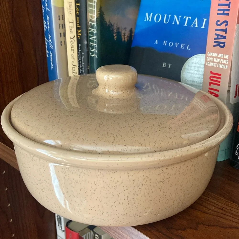 Bauer Pottery Monterey Moderne Speckled Vintage Lidded Crock Casserole Dish Cove